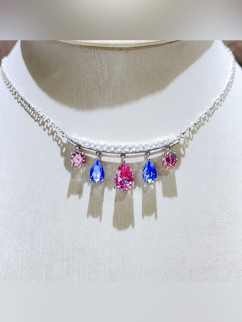 6 Carat 925 Sterling Silver Moissanite Teardrop Necklace